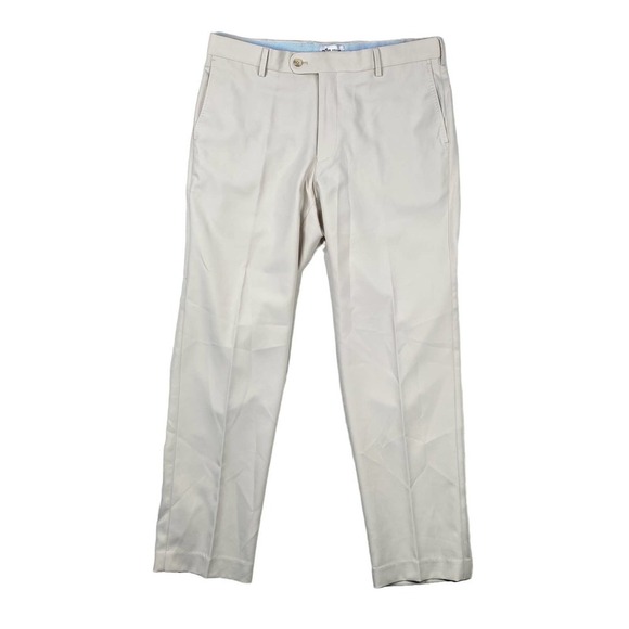 Peter Millar Cream Durham High Drape Performance Golf Trouser Work Attire-34x30 - Picture 1 of 6